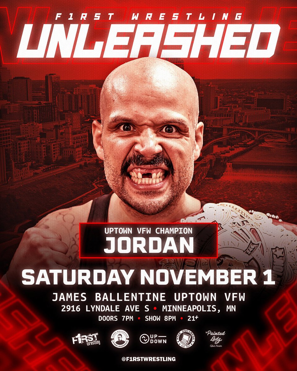 F1RST Wrestling (@f1rstwrestling) on Twitter photo On Saturday, November 1st the #UptownVFW Championship is on the line… Who is going to step up and take on JORDAN?!
⚠️F1RST Wrestling: 𝑼𝑵𝑳𝑬𝑨𝑺𝑯𝑬𝑫⚠️
<a href="/UptownVFW/">James Ballentine VFW</a> | Minneapolis, MN
Doors 7pm | Show 8pm | 21+ Event
❗️GET YOUR TICKETS NOW❗️
🎟️ eventbrite.com/e/f1rst-wrestl… On Saturday, November 1st the #UptownVFW Championship is on the line… Who is going to step up and take on JORDAN?!
⚠️F1RST Wrestling: 𝑼𝑵𝑳𝑬𝑨𝑺𝑯𝑬𝑫⚠️
<a href="/UptownVFW/">James Ballentine VFW</a> | Minneapolis, MN
Doors 7pm | Show 8pm | 21+ Event
❗️GET YOUR TICKETS NOW❗️
🎟️ eventbrite.com/e/f1rst-wrestl…