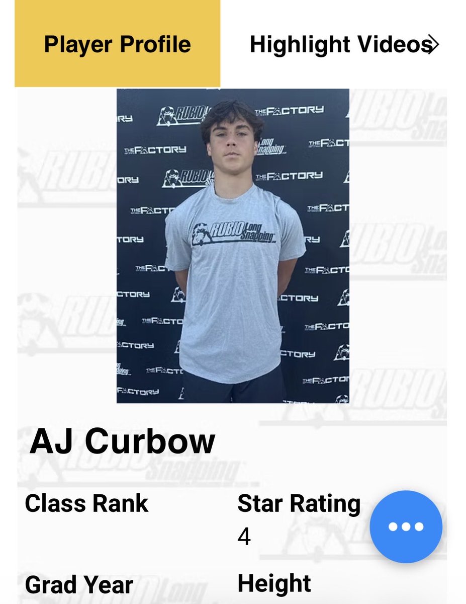 Blessed to have received 4 stars by <a href="/TheChrisRubio/">Rubio Long Snapping®</a> 

<a href="/NAHSFball/">New Albany Football</a> <a href="/CRStubblefield/">Cody Stubblefield</a> <a href="/CoachCurbow/">Coach Curbow</a> <a href="/BaltarJackson/">Jackson Baltar</a>