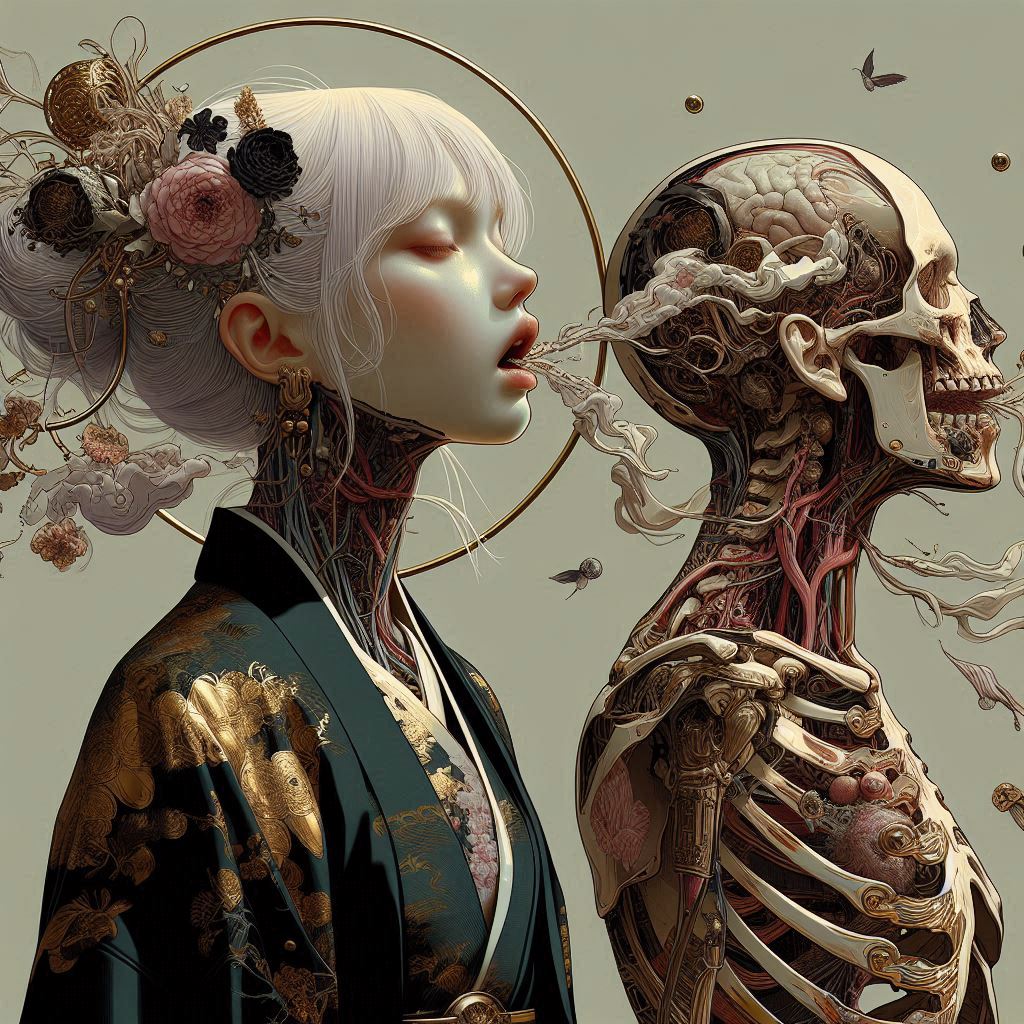 quartlime's tweet image. 対息の構造 — Symmetry of Breath

一方が吸い、一方が吐く。
呼気は境界を越え、個体は連続体へと崩解する。
生命とは閉じた系ではなく、死を媒介にした交換の機構である。
その往還に、魂の居場所はない。
#AIart #PostHuman #生成美学

AI txt