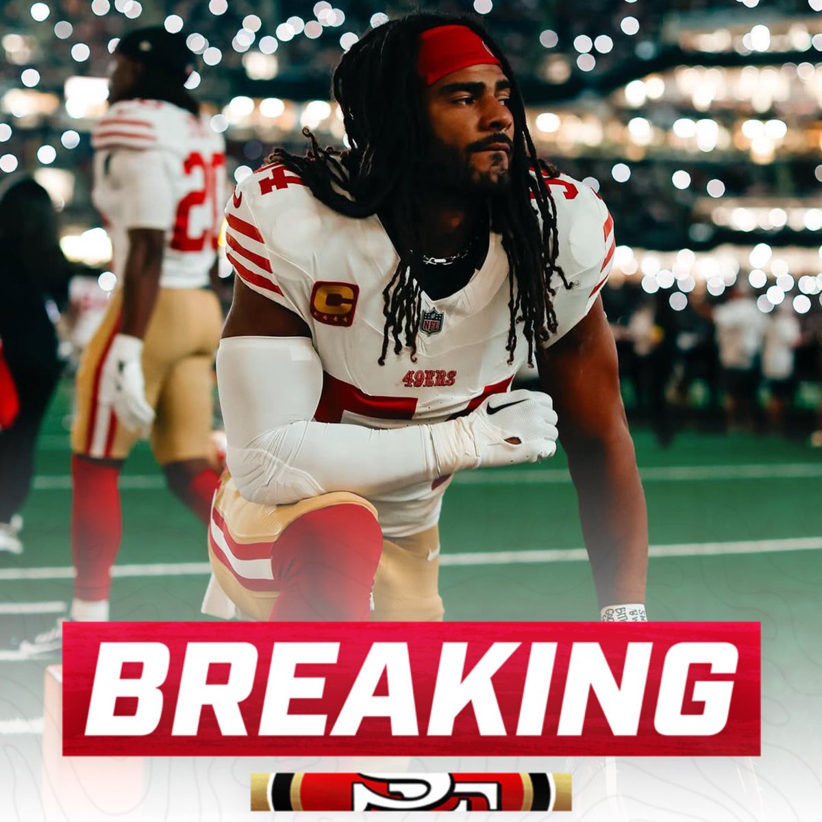 OurSf49ers's tweet photo. #49ers LB Fred Warner dislocated and fractured his ankle, which will require season ending surgery, per Kyle Shanahan https://t.co/o4Ie6DUKXH