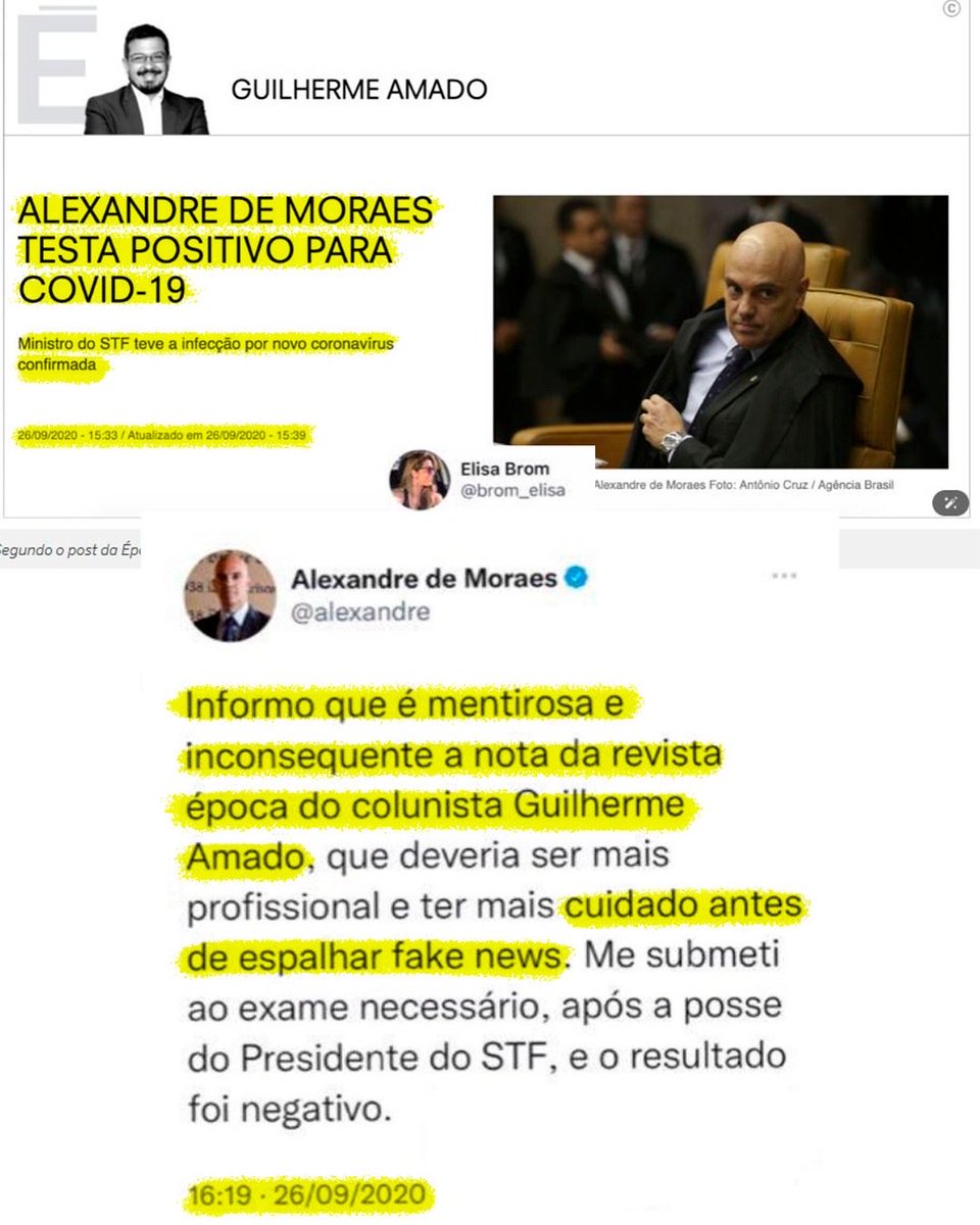 brom_elisa's tweet image. Curioso…🤔
Moraes foi vítima de fake news de Guilherme Amado e o poupou.
Em 2020, Alexandre de Moraes desmentiu a notícia publicada por Guilherme Amado, alegando ser “mentirosa e inconsequente” e o acusou de espalhar Fake News.
Mesmo assim, Guilherme Amado nunca foi incluído…