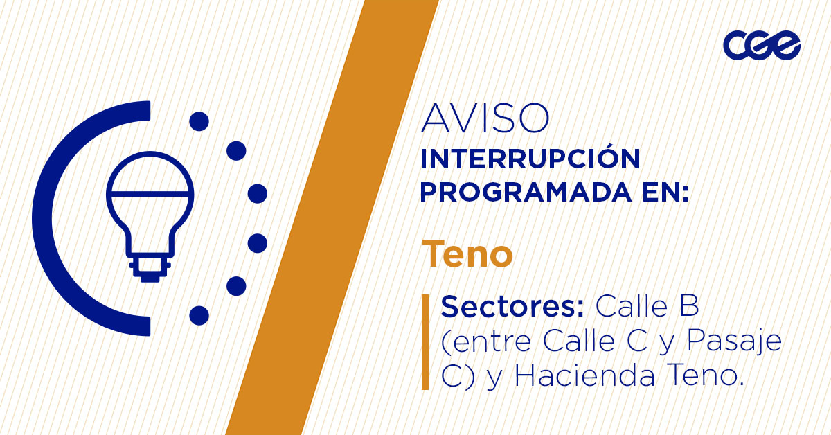 CGE_Clientes's tweet image. Para mejorar la calidad del suministro de nuestros clientes de #Teno, este lunes, entre 10:00 y 16:00 horas, se realizará una #InterrupciónProgramada (sectores en la imagen 👇) debido a trabajos de mejoras. Recuerda desconectar tus artefactos 🔌