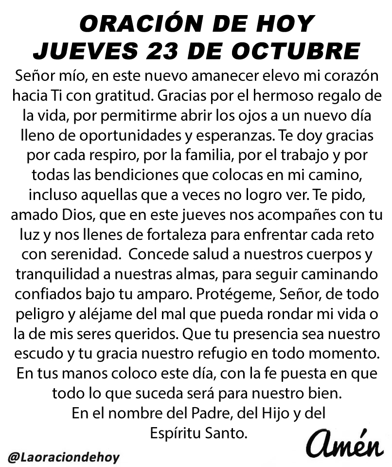 Oración diaria para hoy jueves 23 de octubre de 2025.