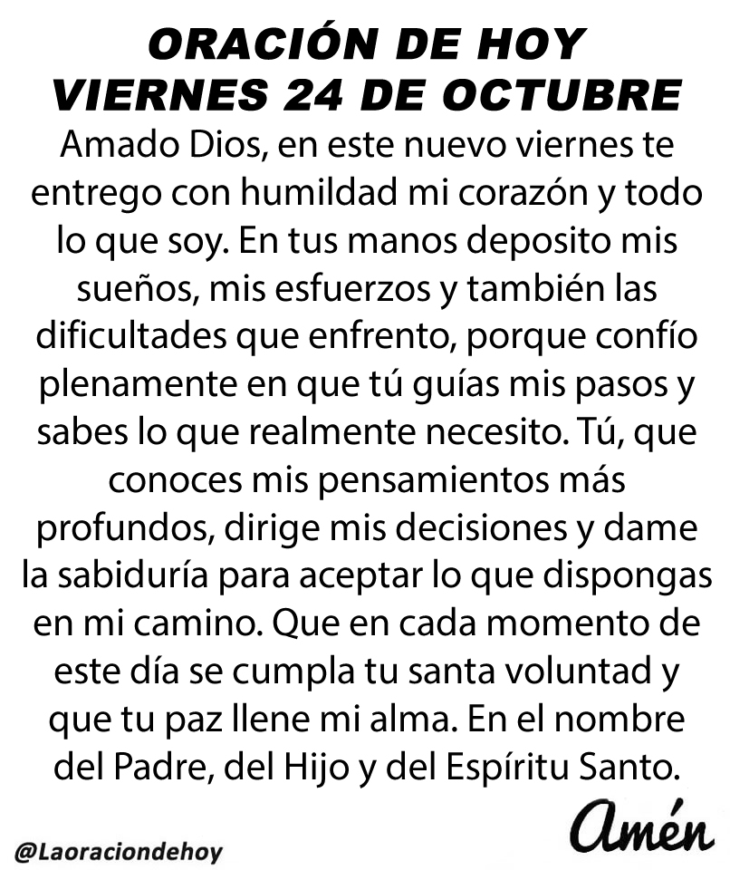 Oración diaria para hoy viernes 24 de octubre de 2025.