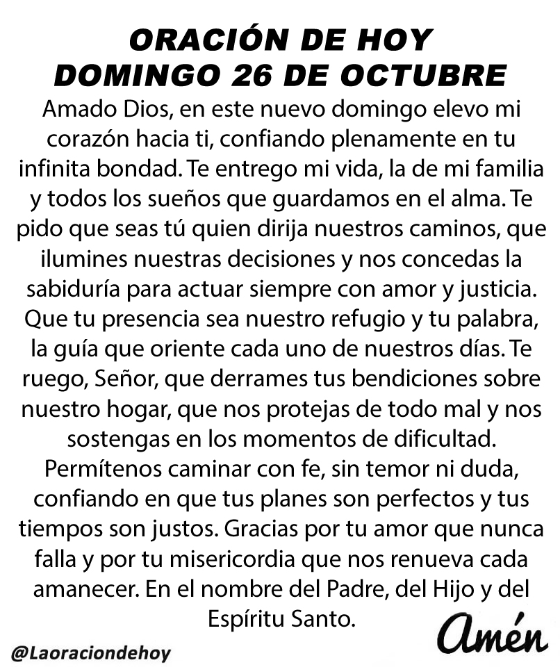 Oración diaria para hoy domingo 26 de octubre de 2025.