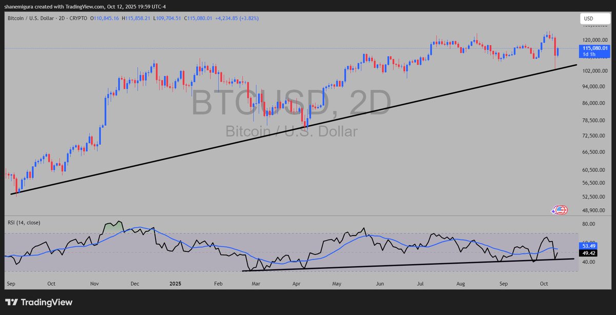 TheSqeakyMouse's tweet photo. #Bitcoin not only hit support in one day it also put us below 50 on the RSI. Meaning we could have a faster and longer move up without being overbought. https://t.co/AwBt69euiB