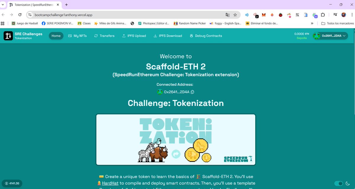 misaamane354933's tweet image. Resolviendo el Speedrin Ethereum Challengue en el Bootcamp Ethereum Lima 2025 @EthereumLima 🚀 Mint, transfer y deploy de mi NFT en Sepolia con Scaffold-ETH 2.
Demo 👇
bootcampchallenge1anthony.vercel.app

#SpeedRunEthereum #EthereumLima