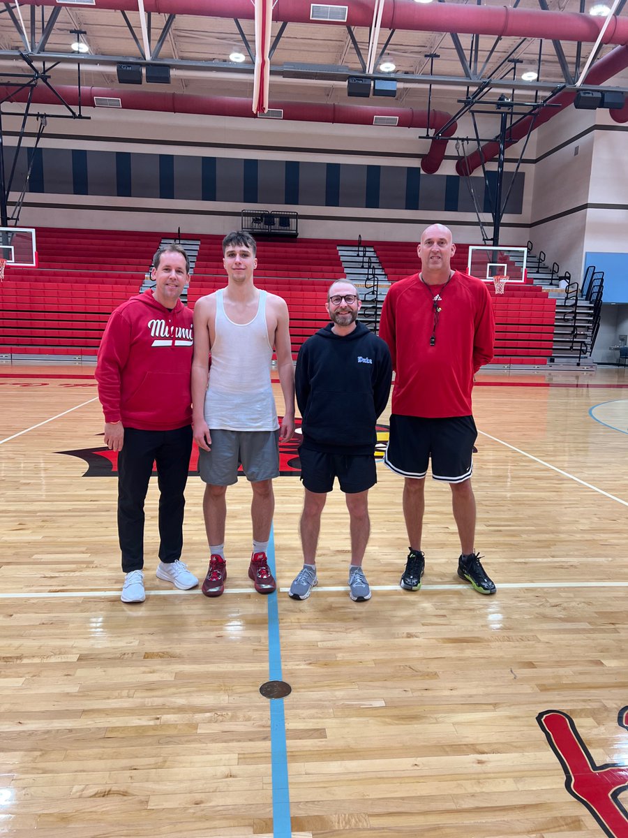 Thank you to Head Associate Coach from Miami of Ohio, Coach Holmes, for attending practice today to check out the state leading scorer 4 ⭐️ <a href="/BraxKeathley/">Braxton Keathley</a>! We were happy to welcome you to the great city of Inez. You are welcomed here anytime! #GoRedhawks