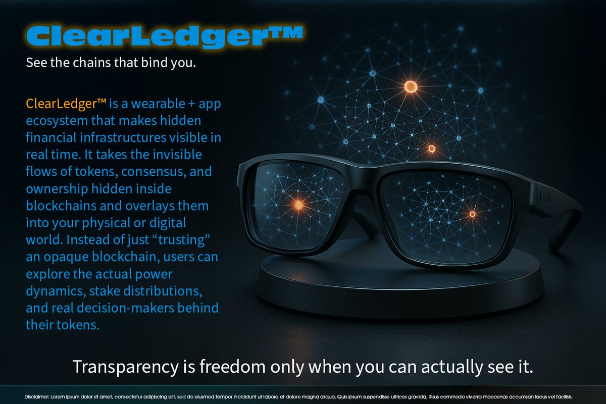 See the chains that bind you.
ClearLedger™ makes blockchain power visible — a wearable that reveals who really controls your tokens.
Transparency is freedom only when you can actually see it.
 whatifmag.com
#Blockchain #SpeculativeDesign #FutureTech #WhatIfMagazine