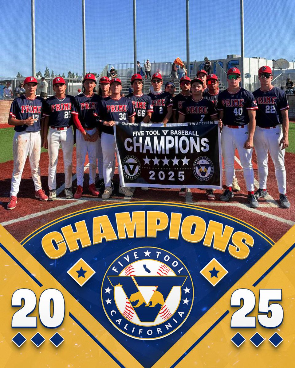 🏆CHAMPIONS🏆

Congrats to Prime 2027 on winning the 17U/18U Division of the <a href="/FiveTool/">Five Tool Baseball</a> California SoCal Fall Festival!

#WatchEm