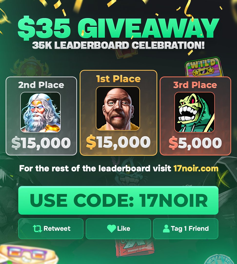 17noirRewards's tweet image. 🎉 $35 GIVEAWAY ALERT! 🎉
We’re celebrating our 35K Leaderboard Milestone with some huge prizes! 💰
🏆 1st Place – $15,000
⚡ 2nd Place – $15,000
🐉 3rd Place – $5,000
(Must be under code "17Noir")

🔥 Don’t miss out — join the celebration now!
✅ How to Enter:
1️⃣ Retweet 🔁
2️⃣…
