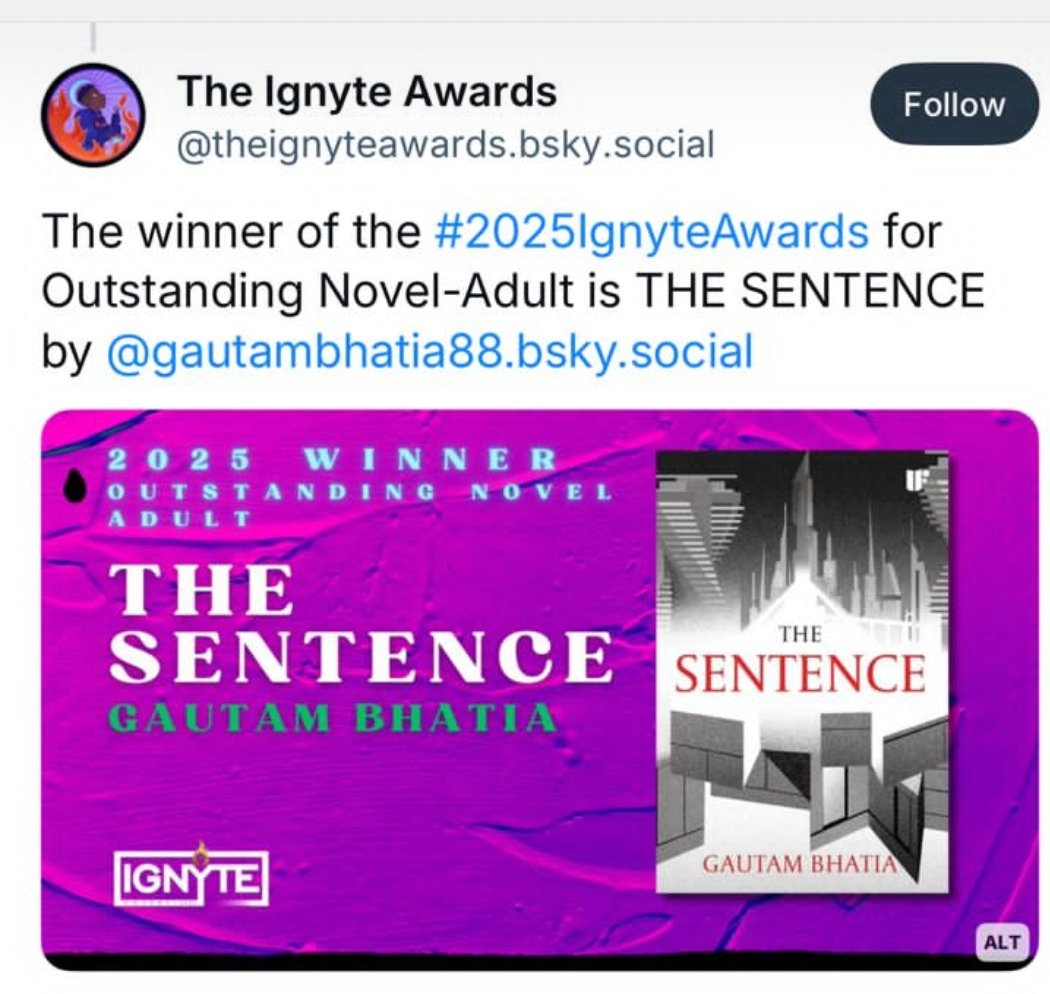 The best news today! Congratulations <a href="/gautambhatia88/">Gautam Bhatia</a>! If y'all are still to read this brilliant novel, now is a good time to find it. <a href="/WestlandBooks/">Westland Books</a> #IF
