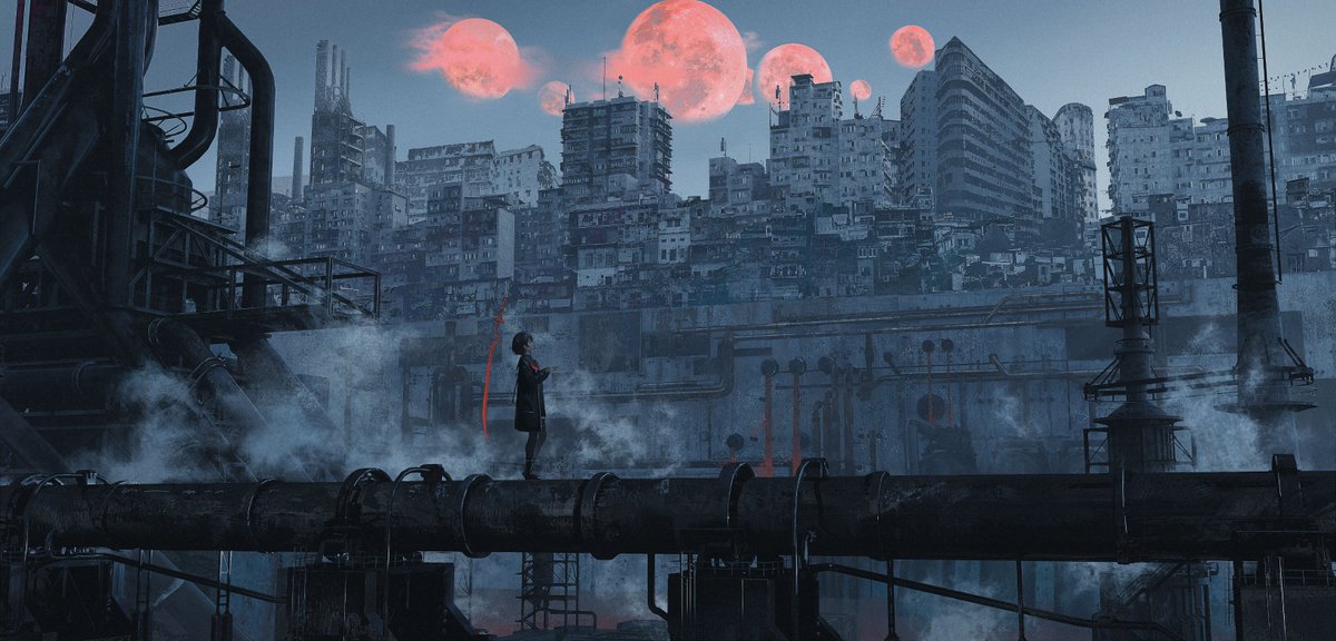 homutan1's tweet image. 赤い海の上の町
