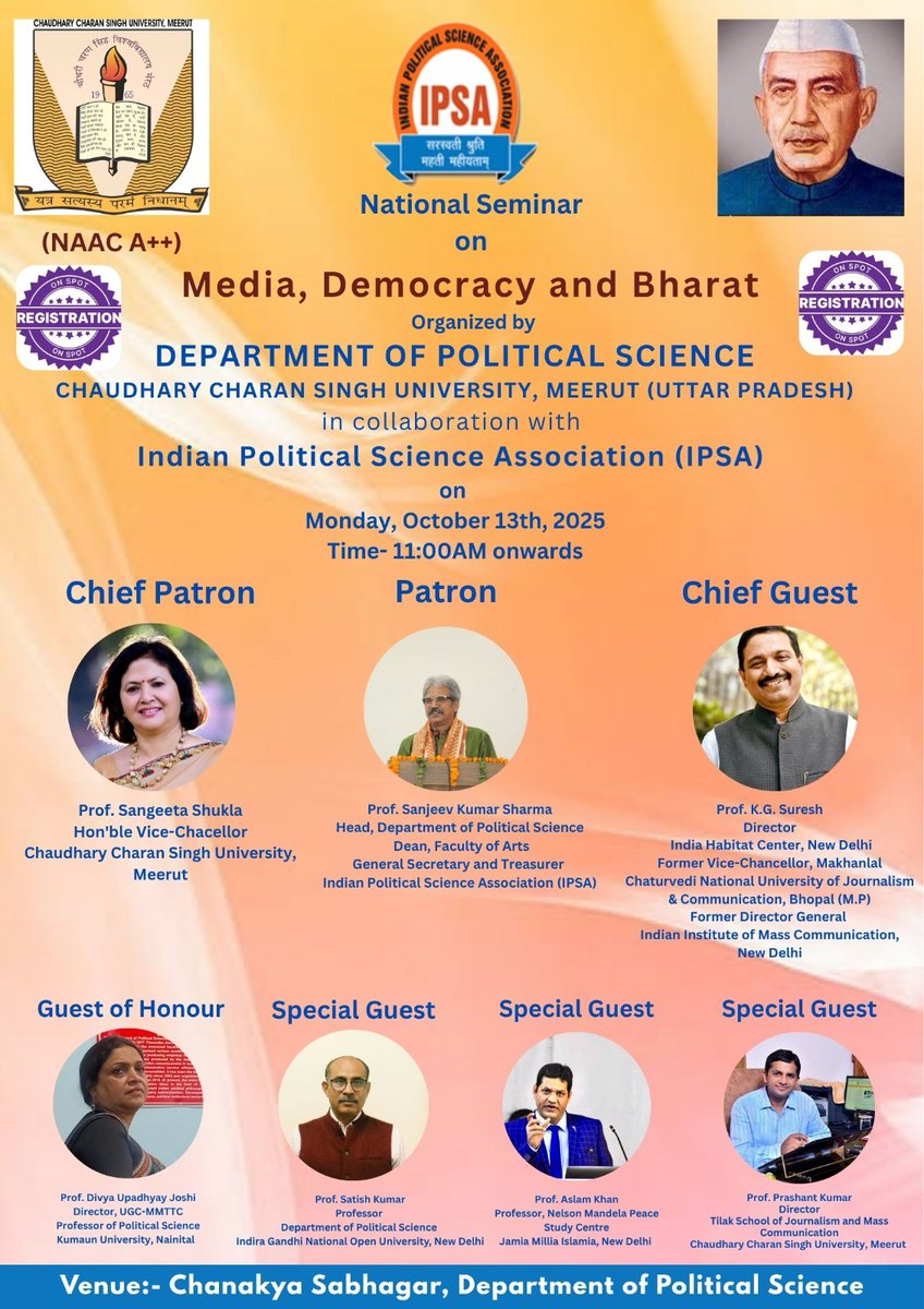 kg_suresh's tweet image. To speak on Media, Democracy &amp;amp; Bharat at @ccsuniversity1, Meerut, today.
#media
#Democracy
#bharat 
@VCcsuniver75236 @atulkotharissun @mukulkanitkar @SunilAmbekarM @dpradhanbjp @EduMinOfIndia @AshwiniVaishnaw @ashwani_mahajan