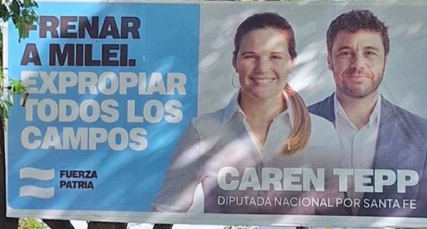 agustcot's tweet image. Sí, en pleno 2025 hay un partido que propone EXPROPIAR LOS CAMPOS.

Ese partido politico se llama Fuerza Patria.

En octubre La Libertad Avanza o Argentina retrocede. Fin.