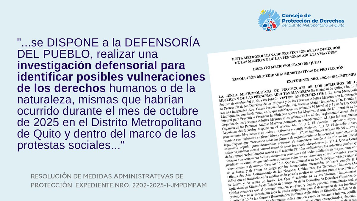 DerechosQuito's tweet photo. 🔴 #URGENTE | Las Juntas Metropolitanas de Protección de Derechos de las Mujeres y Personas Adultas Mayores del DMQ, resuelven https://t.co/TpO4vv8SQf https://t.co/74qaMJSXYl
