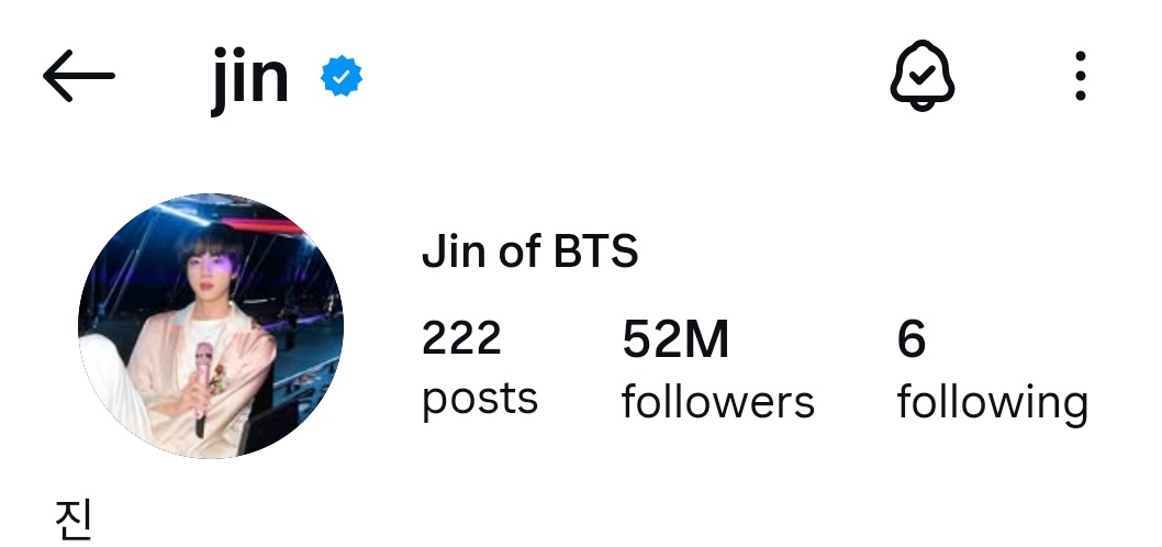#JIN (@/jin) has surpassed 52M MILLION followers on Instagram!