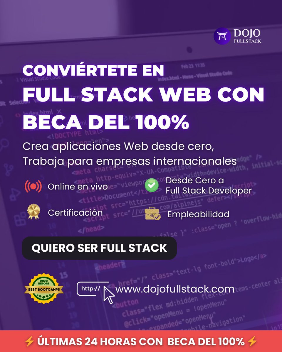 DojoFullStack's tweet image. ¡Beca Total Disponible!
Conviértete en Desarrollador Web Full Stack con IA sin pagar nada.
Sí, beca cubierta al 100%, disponible solo hasta este lunes 13 de octubre.
dojofullstack.com/beca
#fullstackdeveloper #beca