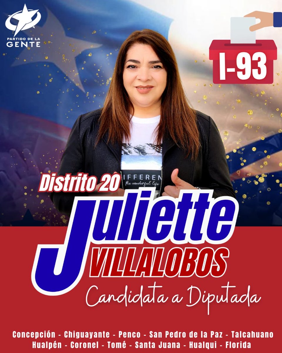 julietvillac's tweet image. Vamos con todo!! Vota i-93 #DiputadaJuliette y #ParisiPresidente🇨🇱 #Distrito20 #GranConcepcion #Hualqui
#Chiguayante
#SanPedroDeLaPaz
#Tomé
#Hualpén
#Penco
#Concepción
#Coronel
#Talcahuano
#Florida
#SantaJuana