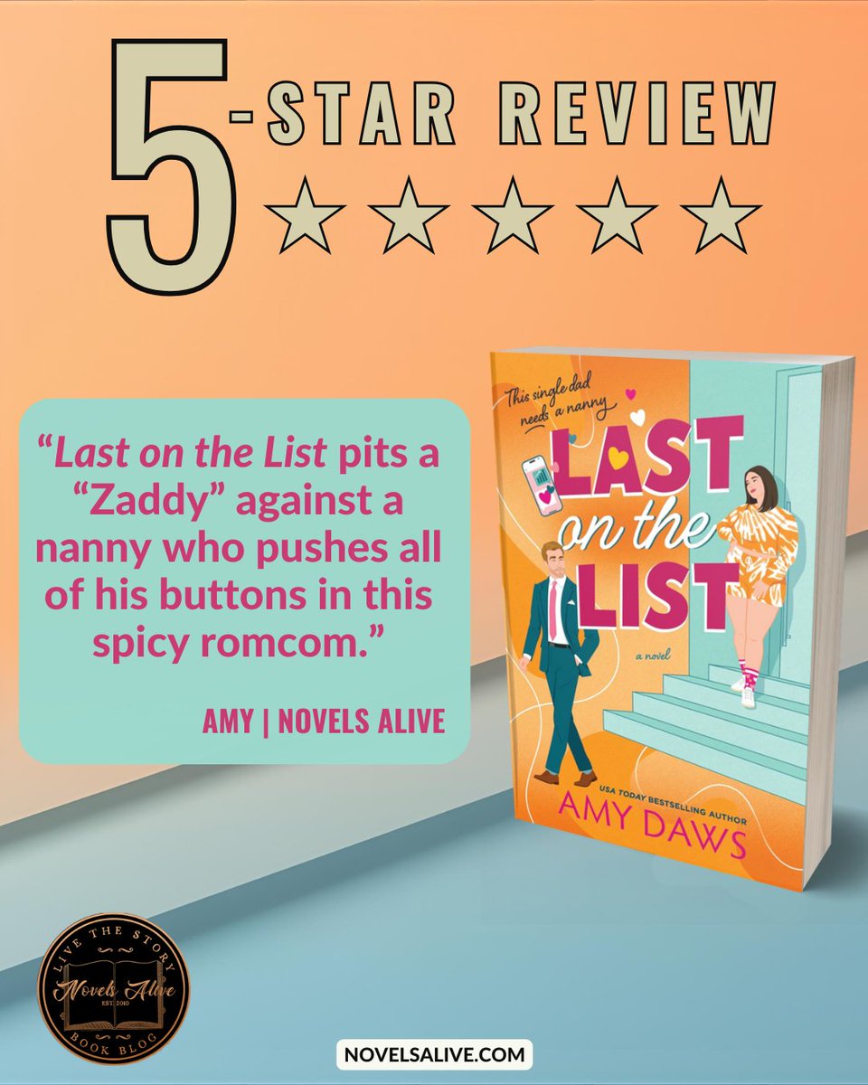 NovelsAlive's tweet photo. 5-STAR REVIEW🌟🌟🌟🌟🌟: LAST ON THE LIST by Amy Daws @amydawsauthor @HarperCollins 

👉LAST ON THE LIST pits a “Zaddy” against a nanny who pushes all of his buttons in this spicy romcom. https://t.co/BCJQI1cmsV #bookreview #romcom #contemporaryromance #books #book #reading #read https://t.co/bxIxjxEEBk