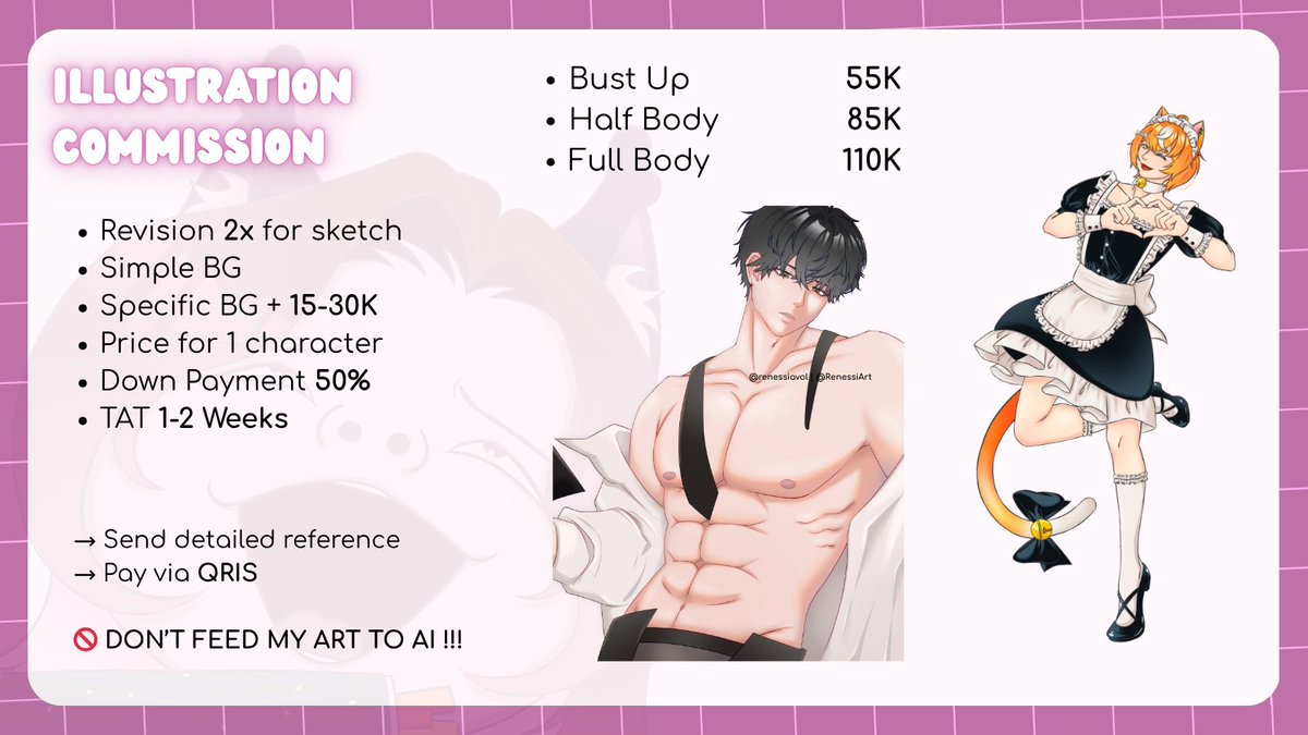 renessiavol's tweet photo. ✨Open Commission ✨
[RT &amp; Likes are very appreciated (✿◡‿◡) ]

Aku masih open komis ya ges, dan skrg kalian udh bisa bayar dengan scan QRIS sajaa~~ (/≧▽≦)/

Kalau tertarik atau ada pertanyaan, jangan sungkan untuk DM aku ( •̀ ω •́ )✧

#Skeb #VtuberID https://t.co/5pP1uRqFMR