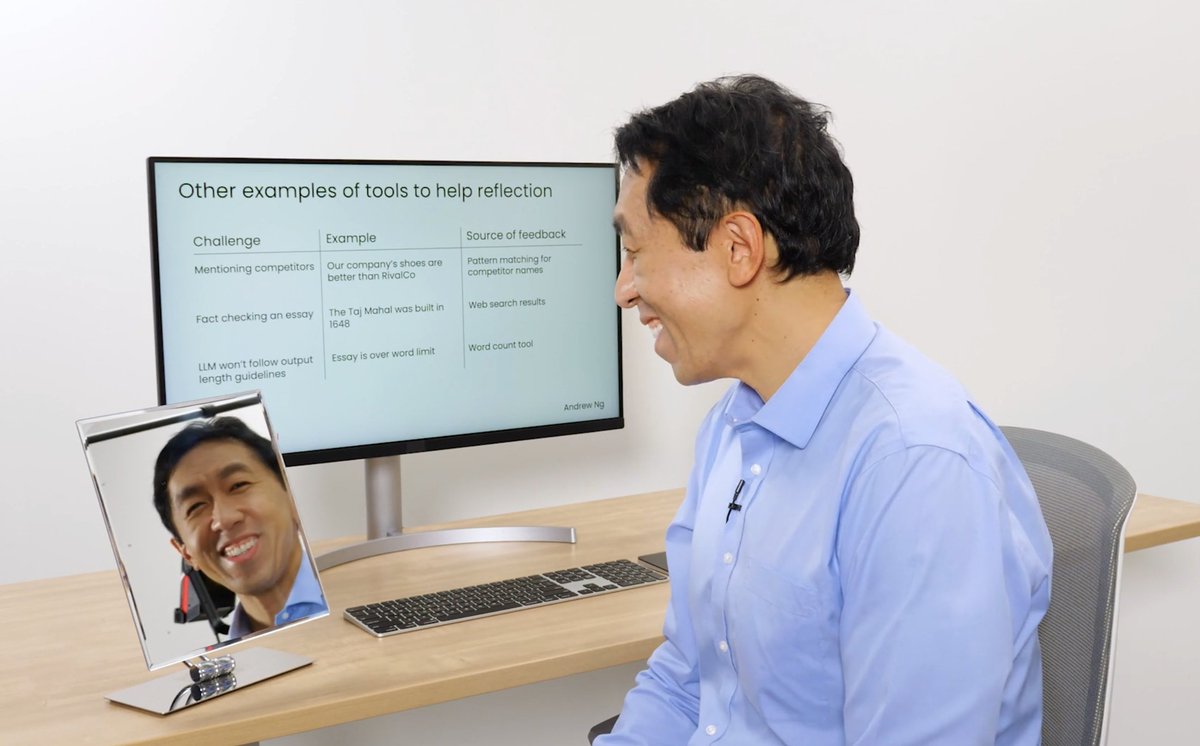 DevanVarun's tweet photo. @AndrewYNg looking at his own reflection is the coolest 
thing so far 😃😂 As always, amazing instructor. https://t.co/hI7Ga1LsGj