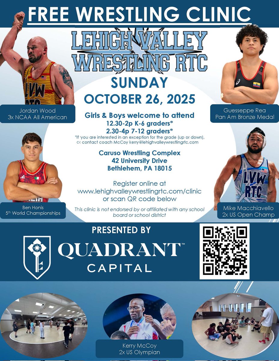 ✌️weeks away. Sign up to reserve your spot today. 
lehighvalleywrestlingrtc.com/clinic