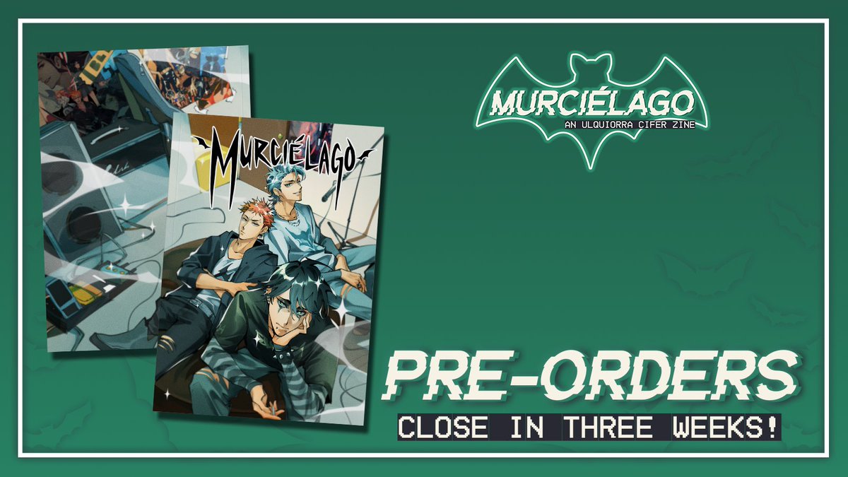 💚Pre-Orders Close In 3 Weeks💚
Ulquiorra’s mission is almost complete which means pre-orders are drawing to a close! There’s only three weeks to get your copy of Murcielago! Don’t wait too long, or he’ll have turned to dust!
Get your own today here - ulquiorrazine.bigcartel.com