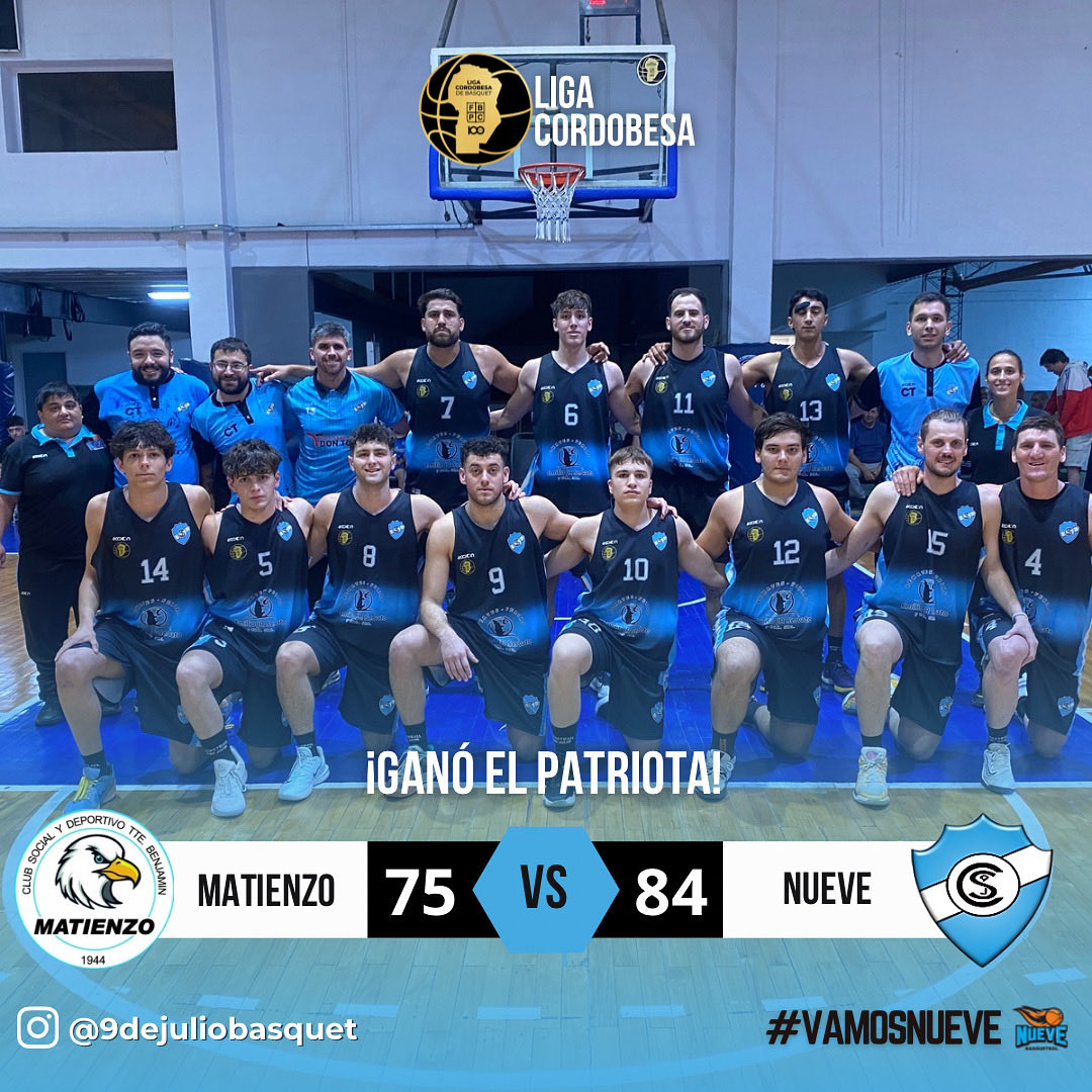 🔥 ¡EL PATRIOTA PEGÓ PRIMERO! 

✅ En el primer juego de Playoffs de la Liga Cordobesa, Nueve derrotó a Matienzo por 75-84 y se adelantó en la serie. 

🔜🆚 La vuelta será el próximo viernes en el José “Gordo” Albert. 

#VamosNueve👊
