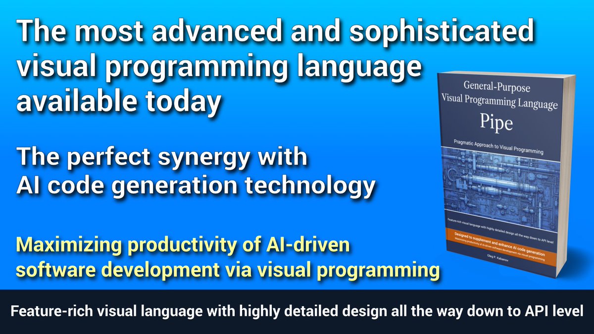 toplinesoftsys's tweet image. We are thrilled to announce the book introducing a groundbreaking visual programming language “Pipe” is published.

For details, visit: pipelang.com

#visualprogramming #programminglanguage