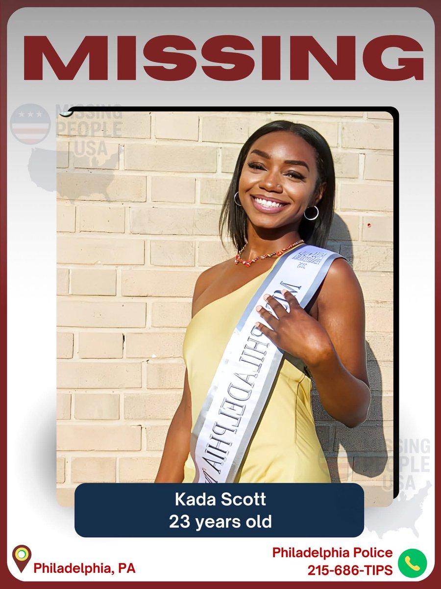 AlBuffalo2nite's tweet image. Please share…
👑 FORMER BEAUTY QUEEN MISSING — 23-YEAR-OLD KADA SCOTT VANISHES WITHOUT A TRACE 👑
Philadelphia, PA
The Police and family are urgently searching for 23-year-old Kada Scott, a young woman once known for her grace and confidence on the local pageant stage, now…