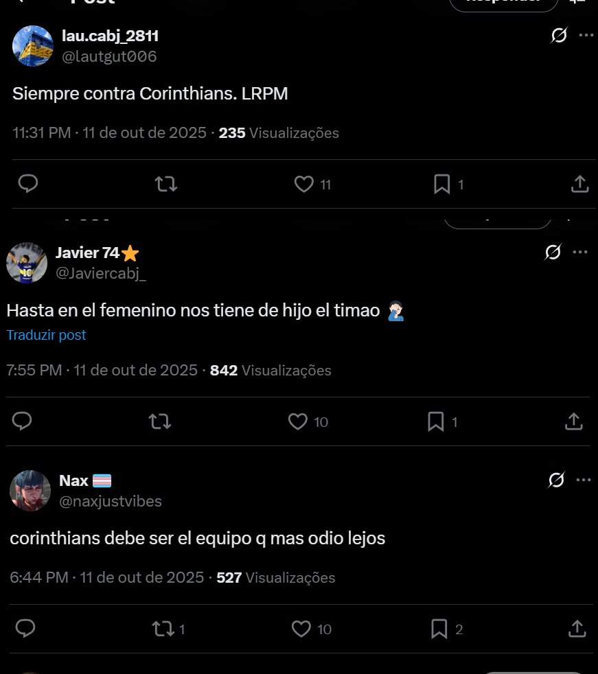 vini_developer2's tweet image. Os comentários dessa postagem são deliciosos:

- &quot;Sempre contra o Corinthians&quot;
- &quot;Até no feminino somos filhos do Timão&quot;
- &quot;Corinthians deve ser a equipe que mais odeio&quot;

Boca Juniors, nosso eterno freguês