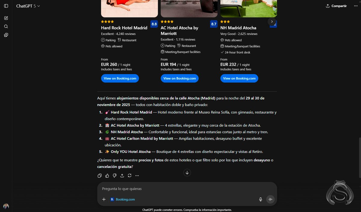 orlandosuarez's tweet image. He probado las nuevas funcionalidades de ChatGPT, conectándome por VPN:
· Nuevas integraciones (Google, Canva, Booking, Spotify…)
· Sora 2, el modelo de vídeo IA con audio, API y red social integrada.
La creatividad ahora también se conversa 💡
#ChatGPT #Sora2 #OpenAI #Diseño