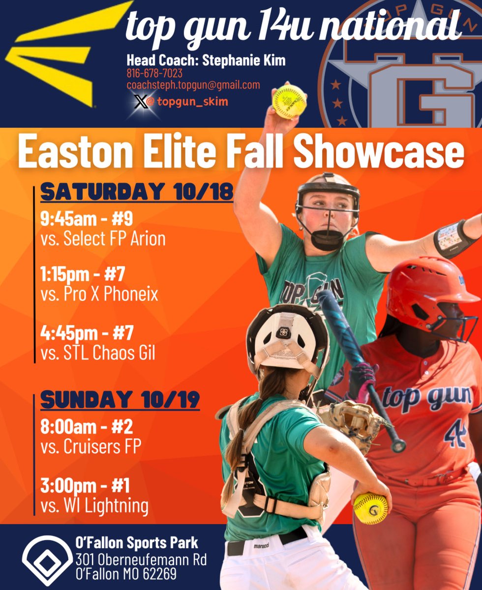 ‼️ First fall tournament ‼️

Playing 16u next weekend, exited to showcase my work from the off season! Ready to compete! 👀

<a href="/topgun_skim/">Top Gun National 14u SKIM</a> <a href="/topgunfastpitch/">Top Gun Fastpitch</a> <a href="/TGASciara/">Top Gun National 16</a> <a href="/5StarEliteSB/">5 Star Elite SB Recruits</a> <a href="/ExtraInningSB/">EXTRA INNING SOFTBALL</a> <a href="/MidwestPremierS/">Midwest Premier</a>
