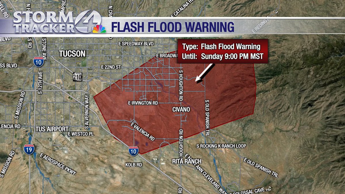 STORMTRACKER 4 Weather: Flash Flood Warning is in effect for Pima County until 10/12 9:00PM. Remember to TURN AROUND, DON'T DROWN! #StormTracker4 #azwx #news4Tucson #kvoa