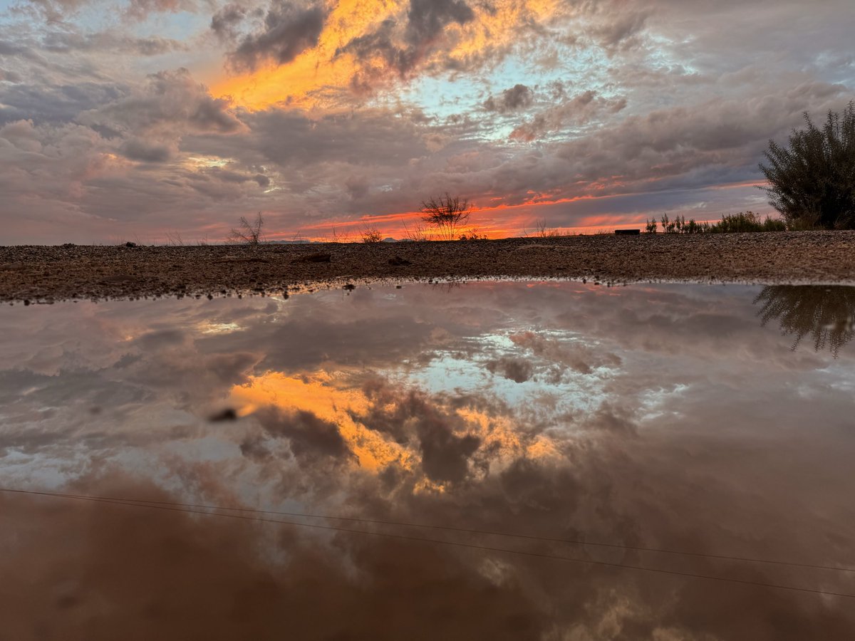 MEdwardsWrites's tweet photo. The rain, left from a hurricane that fell apart like a relationship that went cold, left these clouds and a little mud puddle. #mudpuddles #azsunset #sunsets https://t.co/KMTEKylcEf