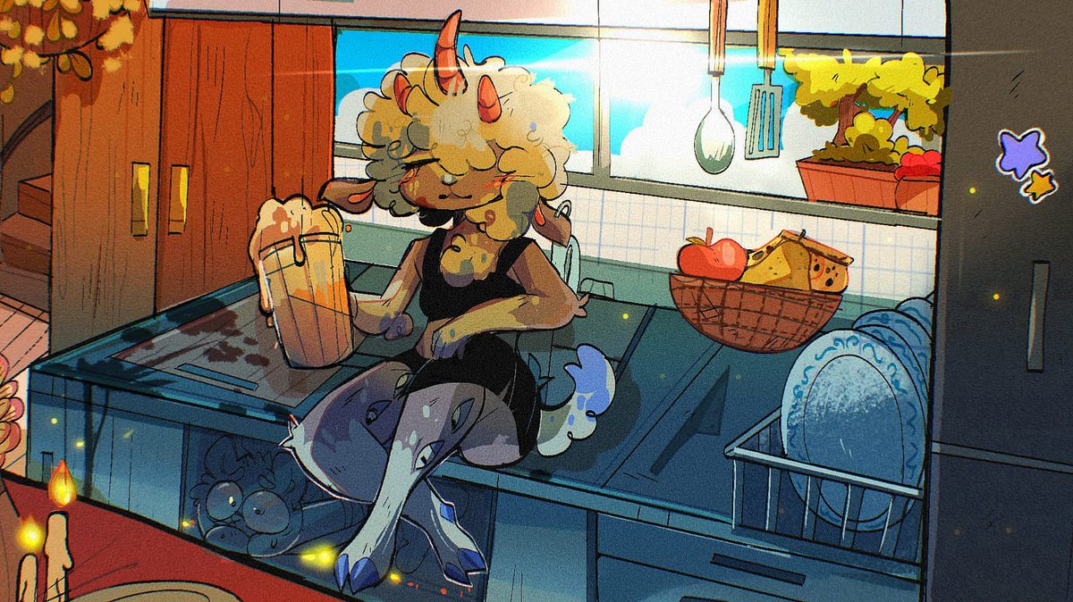 LuzWolf346's tweet image. After hours in the kitchen, it&apos;s good to have a beer to relax. 🐑🍺
#beh #furrygirl #sheep