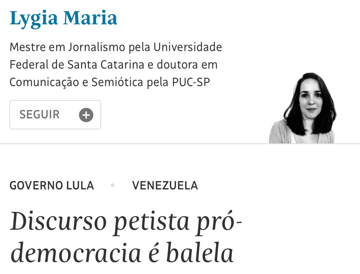 Belo artigo da Lygia Maria sobre a hipocrisia petista. 👇👏

“Lula foi eleito em 2022 com o discurso de defesa da democracia, e sua militância segue a mesma toada. Tudo balela. O petismo é avesso à liberdade política.

O Prêmio Nobel da Paz à María Corina Machado é mais um