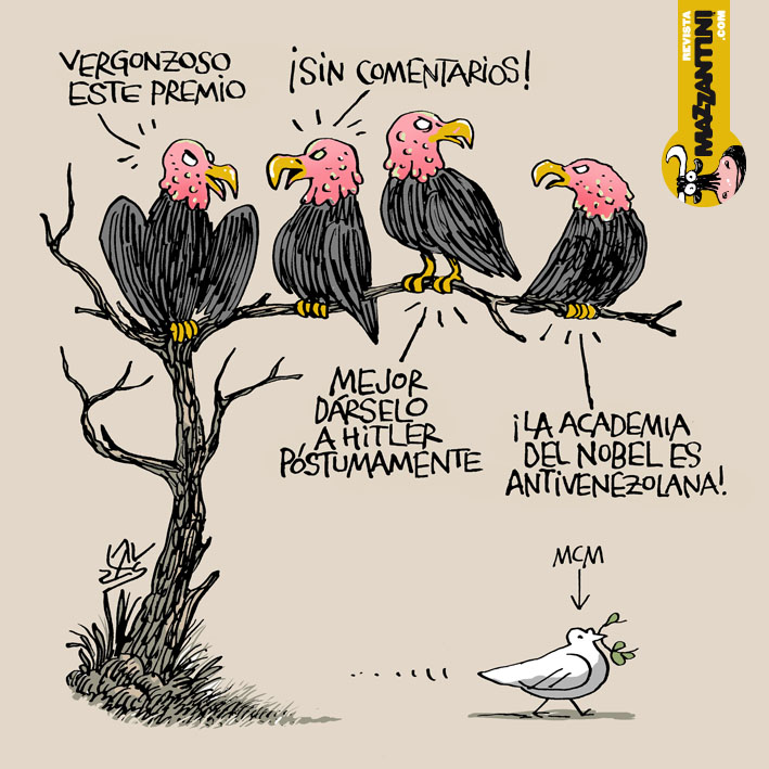 "Auras", por Lauzán. El Premio Nobel de la Paz a María Corina Machado tiene sin dormir a chavistas, maduristas, castristas, canelistas, sheinbaumistas… ¡Están en llamas! Son pura frustración, no lo aceptan. Gritan con las venas abiertas, destilando odio y maldad. Nada nuevo.