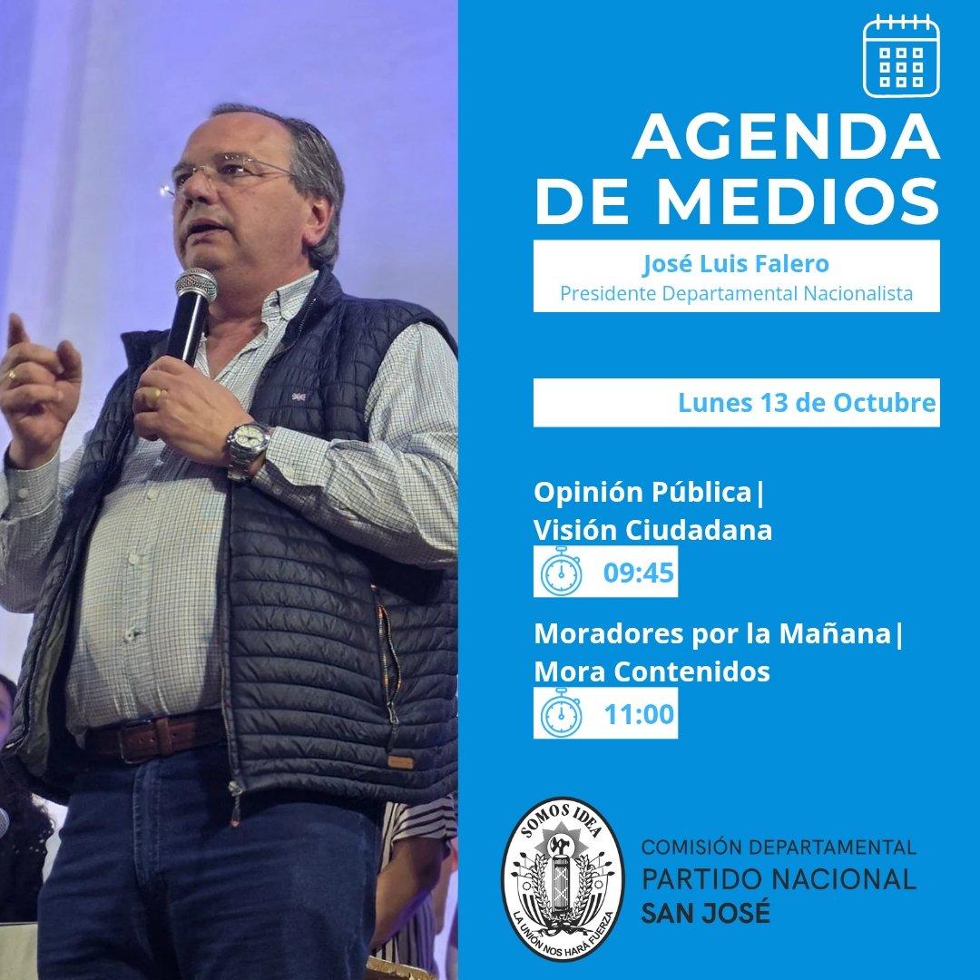Compartimos la agenda de medios de este Lunes 13 del Presidente José Luis Falero. 

Míralo aquí ⬇️

09:45 en Opinión Pública por Visión Ciudadana 

11:00 en Moradores por al Mañana por Mora Contenidos