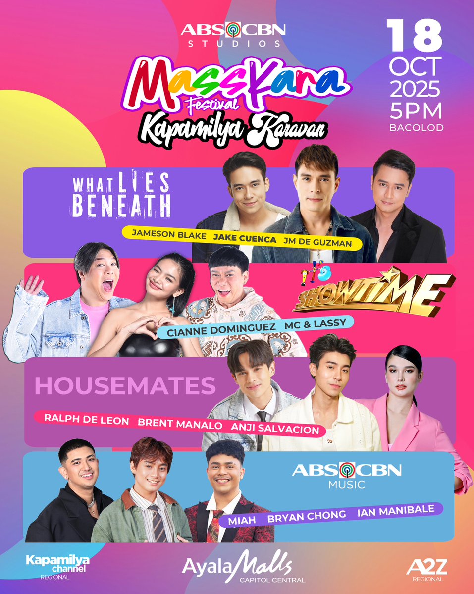 Let's celebrate the festival of many smiles - MASSKARA!!! Maghanda na kamo kay ang KAPAMILYA KARAVAN maga-abot upod ang inyo mga paborito nga Kapamilya Stars!!! From IT’S SHOWTIME - the comedy duo BEKS BATTALION MC &amp; LASSY, plus the sexy baby CIANNE DOMINGUEZ.. Powerful voices