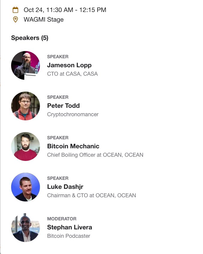 <a href="/carlabitcoin/">CARLA⚡️</a> <a href="/LuganoPlanB/">Lugano Plan ₿</a> Panel: 
Todd: argues for infinite emissions &amp; built Libre Relay, used by every shitcoiner out there to sabotage Bitcoin. ZCash shitcoiner.
Lopp: advocates for variable size blocks. Shitcoiner.
Vs
Luke: one of the most important contributors to Bitcoin.
Mechanic: one of the