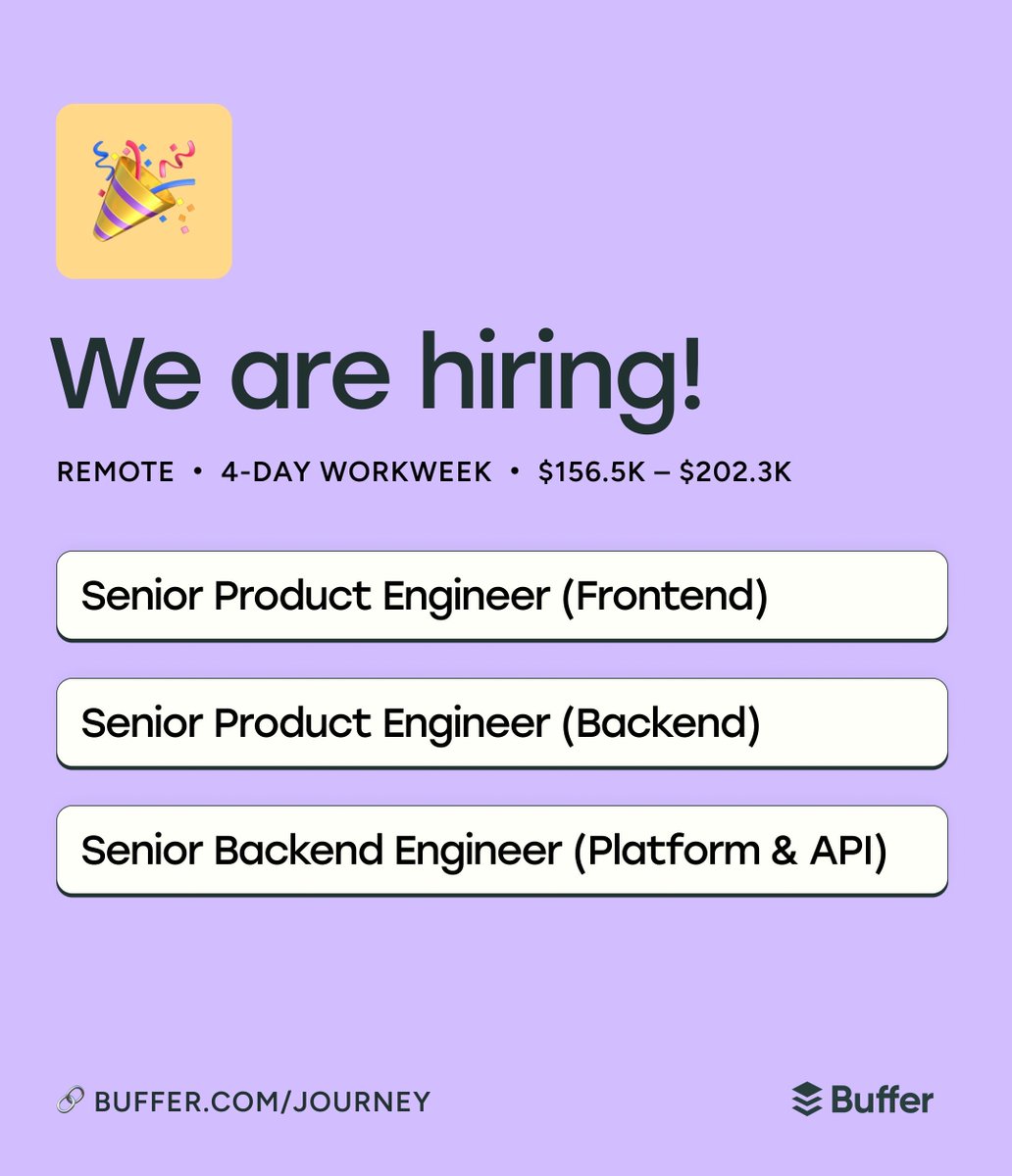meilynapoh's tweet image. We&apos;re still on the lookout for engineers to join our team at @Buffer!

#jobsintech #engineering