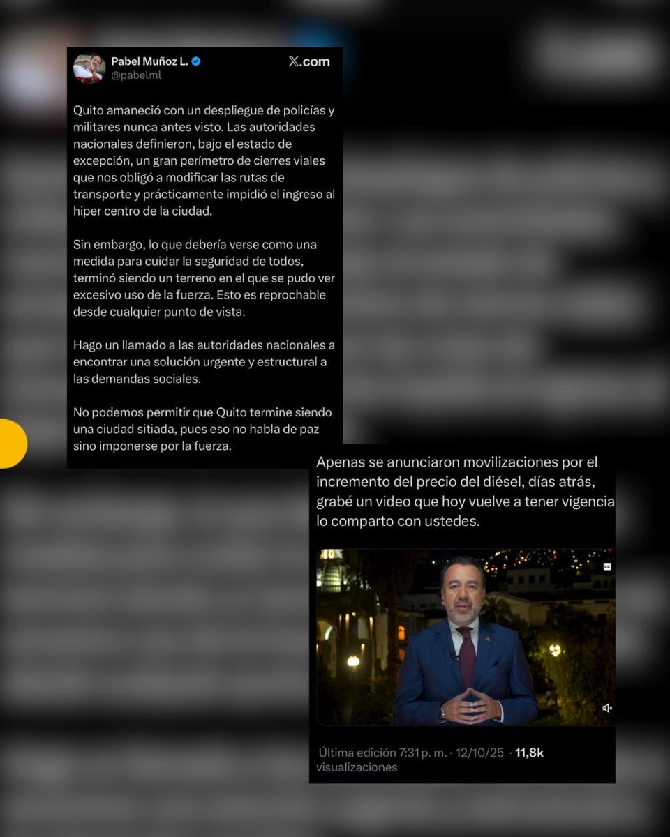 El alcalde de Quito cuestionó las “equivocadas decisiones” del Gobierno sobre la eliminación del subsidio al diésel y llamó a las organizaciones movilizadas a no afectar a la capital. Muñoz pidió un diálogo que permita rectificar las medidas y alcanzar consensos “sin volver a
