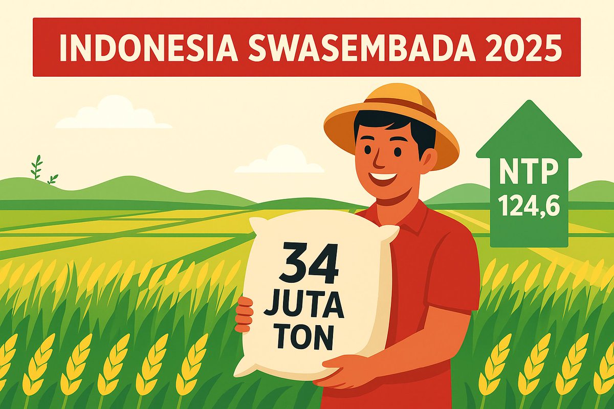 RullyIswanto's tweet photo. 🇮🇩 2025: Indonesia Swasembada!
Produksi beras nasional tembus 34 juta ton tanpa impor.
Nilai tukar petani naik ke 124,6, menandakan kesejahteraan meningkat. 🌾

— Rully
Petani Milenial, Sulawesi Selatan 🇮🇩 https://t.co/6QKMg6qcLr