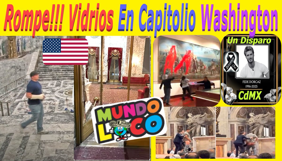 OROSOLIDORedes's tweet photo. @manuelbobrador1 😱😱😱😱
#MundoLoco
😱Se Cuela Sujeto y
Rompe Vidrios y Quema Banderas
😱En el #Capitolio Washington
😱😱😱😱
😮Manchan Pintura de Colon
En #España en Protesta
😮😮😮😮
😪Le Quitan La Vida a
Actor Argentino en #CdMx
😪😪😪😪
https://t.co/GzVjA0ZG6Y https://t.co/tm56SlLzlG