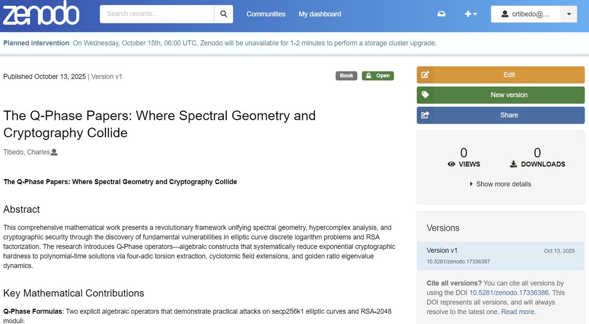 CTibedo's tweet image. And now #quantumcomputing #cryptography #cryptosecurity #postquantum - The Q-Phase Papers (free - so the may be openly distributed and discussed)
(Full PDF Ch. 1-32) Available on Zenodo: zenodo.org/records/173363…
This comprehensive mathematical work presents a revolutionary…