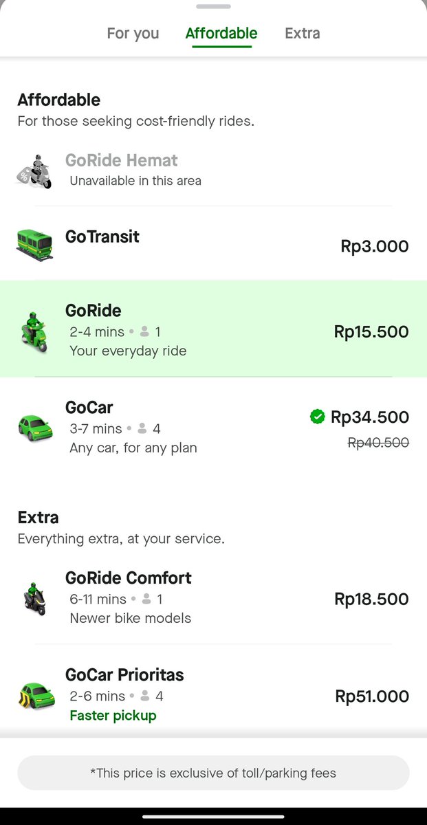 ralitsa_im's tweet photo. @gojekindonesia kenapa ya layanan GORIDE hemat suka hilang gini, tiba2 aja unavailable, padahal biasanya tiap hari bisa, kan lumayan beda tarifnya😭 https://t.co/fauq5KQehq