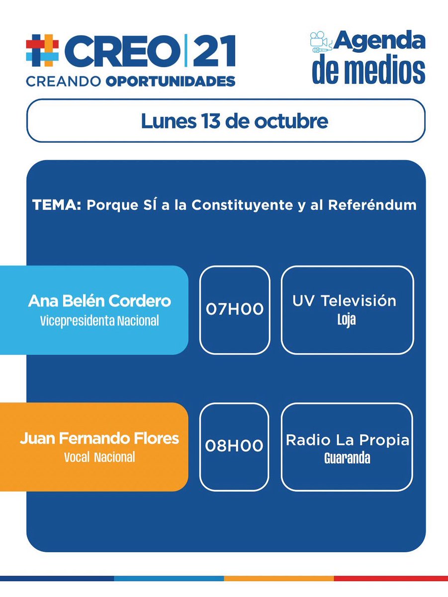 📻#CREO21enMedios | Mañana acompáñanos en todas nuestras entrevistas. 

#CREO21 se fortalece contigo