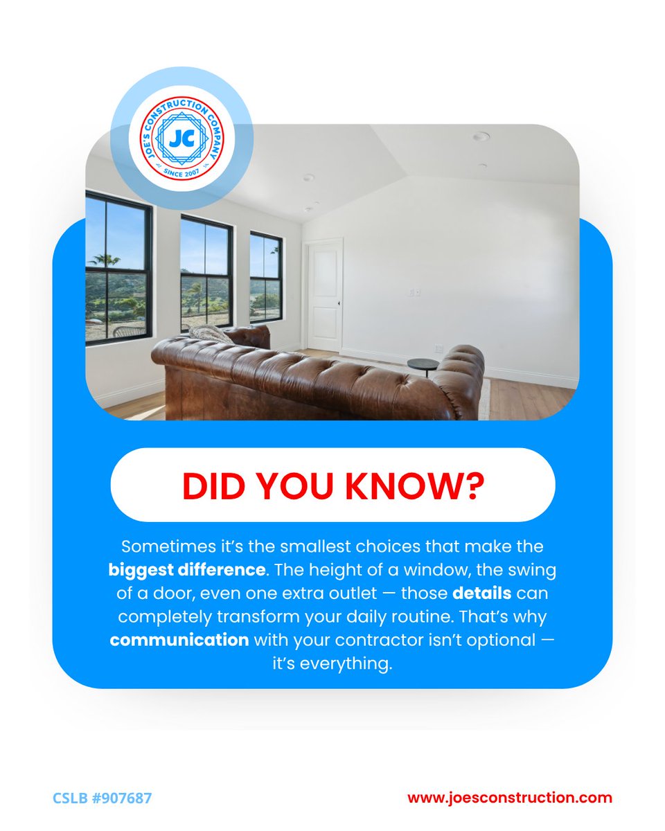 joesconstruct's tweet image. 💭 Have you ever noticed how the smallest details can completely change how your home feels?
#HomeRemodel #ConstructionLife #GeneralContractor #DesignTips #HomeImprovement #RemodelingIdea #DreamHome #Construction #SanDiegoContractor #RenovationProject #BuildingDreams #Contractor